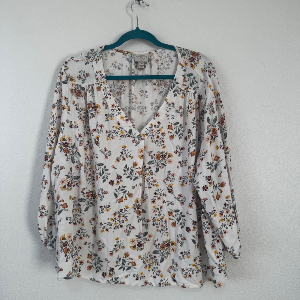 St Johns Bay Womens Plus 3X Floral Print V Neck Long‎ Sleeve Blouse Top